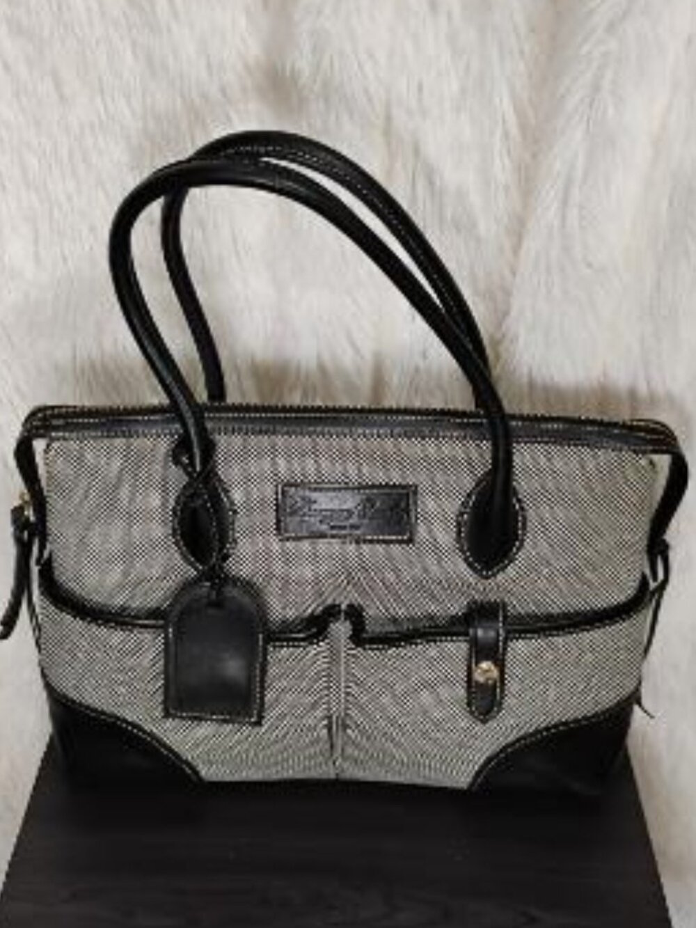 Dooney & Bourke black-and-white checkered tweed canvas handbag VINTAGE